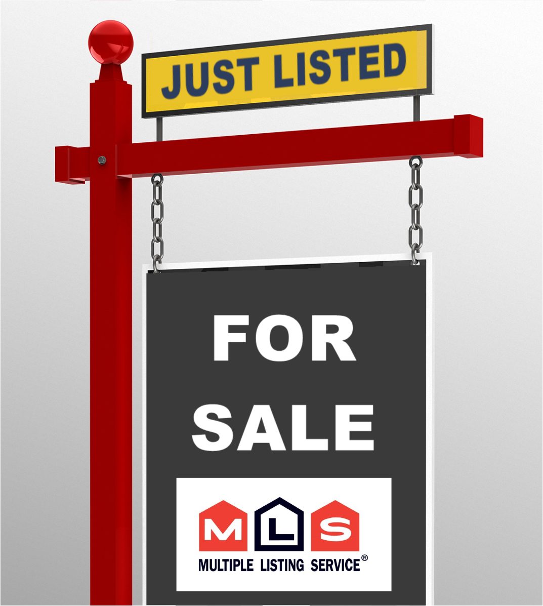 FOR SALE MLS sign with just listed banner